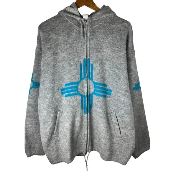 Galapagos Confecciones Size XL Jacket Full Zip Hooded Tribal Aztec Wool - Picture 1 of 6